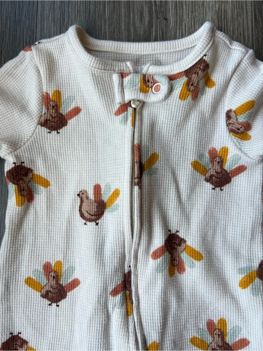 One-Piece Footed Pajama Sleeper Turkey Thanksgiving Fall 3-6M